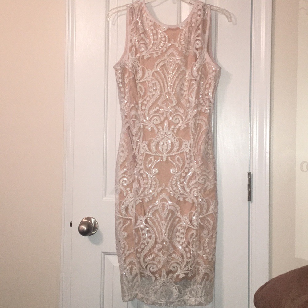 Nude colored lace sequin dress